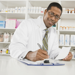 pharmacist giving a prescription